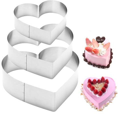 3 Stück Herzbackform, 10/15 /20 cm Backform Herz Set Tortenring Kuchenform Edelstahl, Biskuitherz Herz Herz Backformen Hitzebeständige für Tortendeko Back Zubehör Schichtkuchen Kuchen Urlaubs Party