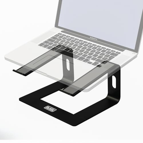 BLACK+DECKER Laptop Stand for Computer Desk, Ergonomic Laptop Stand for Desk, Lap top Riser Compatible with MacBook Notebook, Lap top Holder, Durable Aluminum Computer Riser Accessories, Black