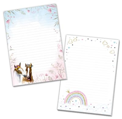 Blöcke Schreibblock mit Kindermotiv Notizblöcke mit Linien für Mädchen Briefbögenblock liniert (2 Blöcke: Pferd, Regenbogen mit je 25 Blätter in A5-Format)