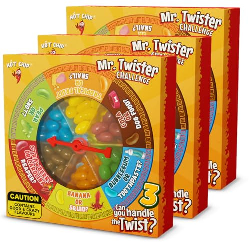 HOT-CHIP Mr. Twister Challenge Trio Pack – 3x 120g Geschmacksroulette mit süßen & verrückten Jelly Beans – Spaßiges Partyspiel mit Überraschungsaromen – Ideal für Freunde & Familie