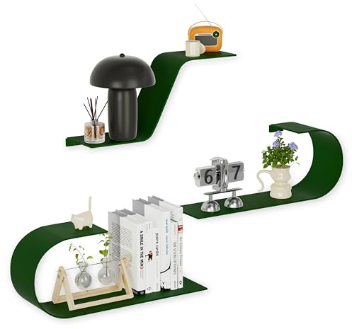 BUTUNITA Grüne Schweberegale 3er Set, Grünes Metalldekor, Einzigartiges montiertes Schweberegal, modernes langes Wandregal, große Wandregale für Schlafzimmer, Badezimmer, Wohnzimmer