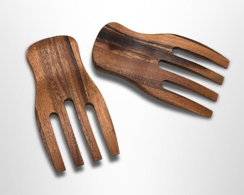 Salathände – Set mit 2 Salatbestecken aus Akazienholz zum einfachen Werfen und Servieren von Salat, Nudeln, Obst und mehr – perfektes Küchenzubehör