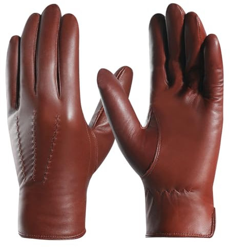 Harssidanzar Herren Lederhandschuhe Handschuhe Herren Leder Komfort Kaschmir Gefüttert GMEU006,Cognac,Größe S