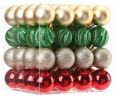 Sea Team Confezione da 64 Palline di Natale con Corde, Pallina Media da 40 mm/1,57 Pollici, Lampadine di Natale in plastica infrangibile, Celebrazioni, Feste.Oro, Rosso e Verde