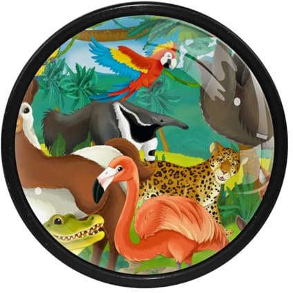 LVTISEE 4 Pack Kitchen Cabinet Knobs, Cartoon Jungle Animals Round Drawer Pulls with Screws Drawer Handles Door Hardware for Dresser Cabinets