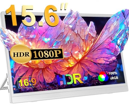 Newsoul Monitor Portatile Bianco da 15,6 Pollici Display IPS FHD 1080P HDR, Connessioni Type-C/HDMI Design Leggero con Altoparlanti Integrati, Secondo Schermo per Lavoro e Intrattenimento