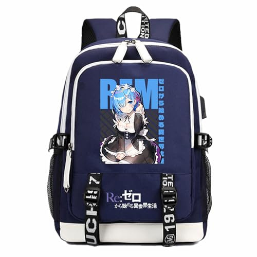 Charous Anime Manga Re:Zero Rucksack, Oxford-Stoff, für Schule, Uni, für Light Novel Rem Ram Fans, Cosplay-Geschenk
