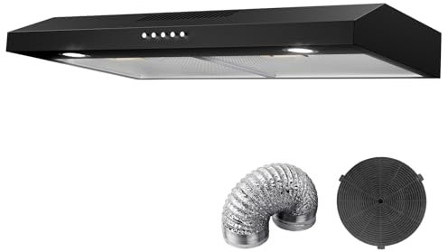 GRACEALL 60CM Under Cabinet Range Hood Oven Vent Hood, Ducted/Ductless Convertible Kitchen Extractor, Stove Hob Exhaust Fan with Charcoal Filter and Foil Pipe Included