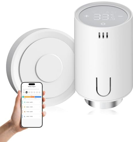 EMKE Kit di termostato intelligente per termosifone, termostato intelligente incluso Tuya Zigbee 3.0 Gateway con funzione app, compatibile con Alexa & Google Home, M30 x 1,5 mm, 6 adattatori