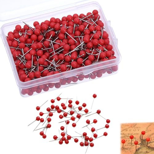 Rot Pinnadeln,200 Stück Pinnwand Nadeln,Pinnwandnadeln,Reißnägel,Stecknadeln,Mit Transparente Box,Pinnnadeln Pushpins, Pins Für Markieren,DIY,Kork Boards,Bulletin Board - 67 * 52 * 16mm