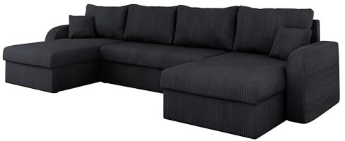 Mirjan24 Ecksofa Kristofer U Cord, Design Eckcouch Couch mit Schlaffunktion, DREI Bettkasten, Wohnlandschaft, Bettfunktion, U-Form Sofa, Seite Universal, Farbauswahl (Poso 135)