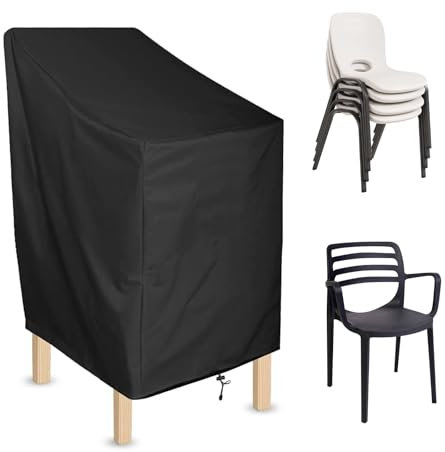 Stapelbarer Gartenstuhlbezug, 72 x 72 x 120 cm Abdeckung für Gartenstühle, Stapelbarer Stuhlbezug, Gartenstuhlbezug aus Oxford Stoff, Geeignet für Stapelbare Balkonstühle, Schwarze