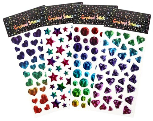 HENGBIRD 4 Stück 3D Aufkleber Sterne, Glitzer Sticker Mädchen Glitzersticker Kinder Glitzersteine Selbstklebend Kristall Stern Diamant Rund Liebe Gestalten, Aufkleber Glitzer Kinder für Diy Handwerk