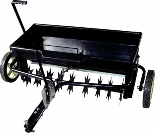 Ama Arieggiatore Spandiconcime Trainato per Trattorini Tagliaerba, Capacità 45 kg, Larghezza di Lavoro 80 cm, Ruote 25 cm, 9 Lame 17,5 cm, Nero