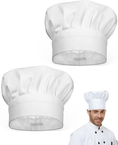 ZEXIJOW Gorro de chef unisex de 2 piezas,De polialgodón,Ajustable,Gorro de chef profesional,De algodón,Apto para cocinar,Hornear y restaurantes,Ajustable de 58 a 63 cm (blanco)