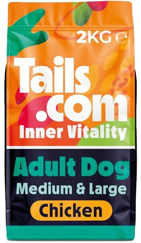 Tails.com • Dry Dog Food 2kg • Chicken • Medium & Large Adult 1-7 years • Hypoallergenic Recipe • No Added Flavours or Preservatives • Made to Support a Large Dog's Active Joints | Hypoallergenic dry dog food for medium & large adults. Chicken for muscle mass, omega-3 & 6 for skin, joint support.