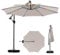 TANGZON Lighted Garden Parasol with Base, 2.9M Outdoor Cantilever Umbrella with 96 Solar LED Lights, 9 Light Modes, 360° Rotation & Tilt Adjustment, Offset Banana Hanging Umbrella (Beige)