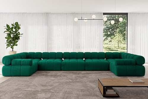 ALTDECOR Modulares Sofa Ecksofa in U-Form Corner modular Sofa Eckcouch Couch Wohnlandschaft Cauchsofa Polstersofa Birno-U3-475x190x70 cm Dunkelgrün