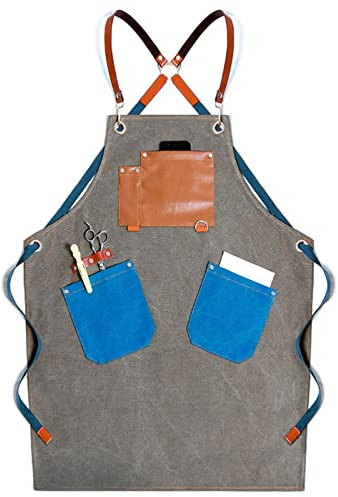 PZOFERLIN Grembiule da lavoro Grembiule da lavoro in tela cerata per uso intensivo, grembiule multitasche per utensili(Grey)