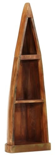 Makastle Dekorativer Rahmen Boot-Look mit 3 Regale, Vitrine dauerhaft für Schlafzimmer, Wohnzimmer, zum Stellen oder Hängen, Braun 39x27x127 cm Altholz Massiv