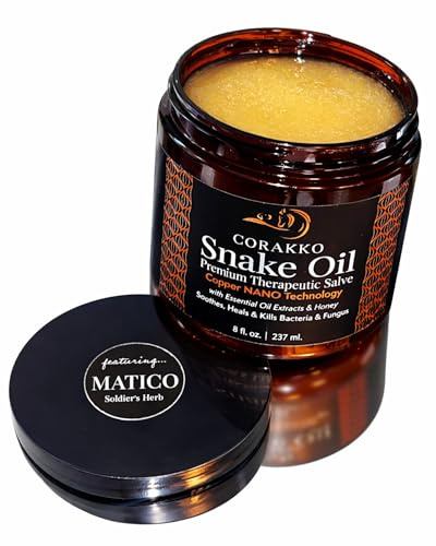 Corakko Snake Oil - Premium Therapeutic Salve w/Matico - Copper NANO Technology w/Essential Oil Extracts & Honey - Treats Wounds, Scratches, Hotspots, Rain Rot, Cracked Hooves, Summer Sores - 8oz