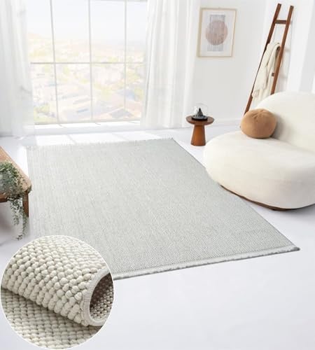 MY-RUG Teppich 80 x 150 cm - Moderner Sisal-Look Wohnzimmerteppich Weiß | Robuster Läufer aus Polyester & Baumwolle - Weiche Knötchenstruktur - Ökotex 100 - Für Fußbodenheizung & Saugroboter