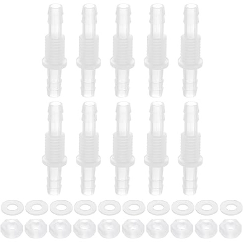 QUARKZMAN 10Stk Kunststoff Schlauchtüllen Fitting 1/4 x 1/4(6mm x 6mm) Bulkhead Adapter Union Splicer Mender Rohrverbinder Mit M10 Mutter Und Unterlegscheibe Für Aquarium Luft