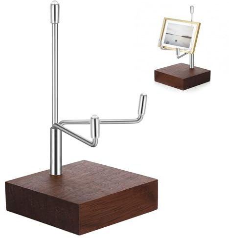 Kynigo Small Silver Metal Arms Display Stand Easel with Wooden Base - Adjustable Small Display Easel Stand for Displaying Art Fossil Coral Picture, Photo Frame, 2x2x3.2