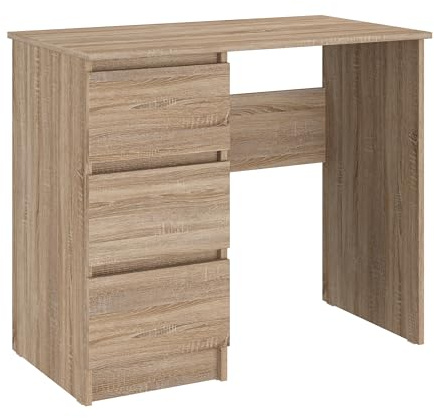 Shefa Line Cina Desk with Drawers - 90 x 50 cm Small Work Table, 3 Practical Drawers for Optimal Organisation, Office Table, Dressing table, Computer Desk, Children's Desk, Sonoma oak
