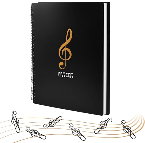 Rkixlix Notenmappe für Notenblätter A4 Notenordner 50 Taschen/100 Seiten | Notenmappe Music Sheet Chormappe Ringbuch Schwarz Registermappe Noten Notenhefter für Musiknoten Klavier Gitarre Violine