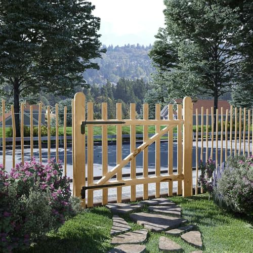 Lumanois Puerta para Valla 100x90 cm Madera de avellano, Bricolaje Vallas de jardín Puertas de jardín, Beige, 9.4kg