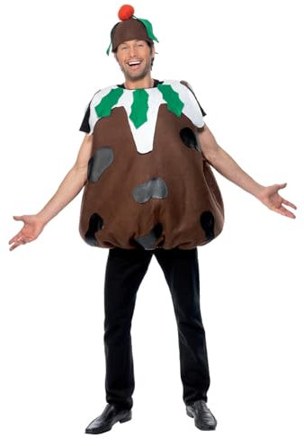 Smiffys Christmas Pudding Costume, Brown with Tabard & Hat, Christmas Adult Fancy Dress, Xmas Dress Up Costumes Halloween