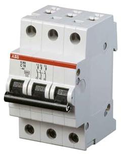 ABB S203-C2 Miniature Circuit Breaker, 3 Pole, Type C, 6/10kA Breaking Capacity, 2 Amp Current (2CDS253001R0024)