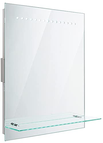 Saxby Omega Bathroom Mirror with LED Lights - IP44 Bathroom Mirror with Shaver Socket, Motion Sensor, Demister, and Glass Cosmetics Shelf - 1.5W SMD 2835 (Cool White)