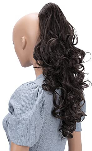 CAISHA 50cm Haarzopf Sarah Haarteil mit Butterflyklammer Pferdeschwanz Haarverlängerung Voluminös Gewellt Braun H53