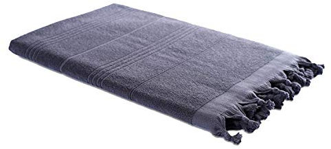 Carenesse 2 in 1 Hamamtuch 90 x 190 cm anthrazit I Zweiseitiges Hamam Handtuch 100% Baumwolle: Glatt & Frottier I Pestemal/Fouta saugfähig & hygienisch I Hamam Strandtuch/Saunahandtuch kompakt