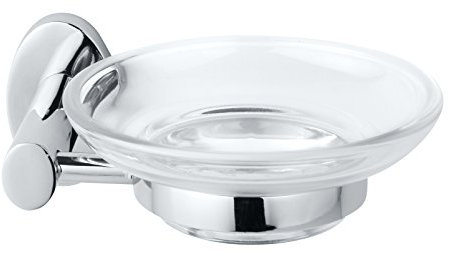 Fackelmann Ablageschale Taris, Seifenschale mit verchromtem Halter, Seifenhalter aus Glas (Farbe: Silber/Milchig), Menge: 1 Stück