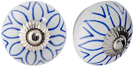 Nicola Spring Ceramic Cupboard Drawer Handle Knobs - Floral Design - Light Blue - Pack of 24