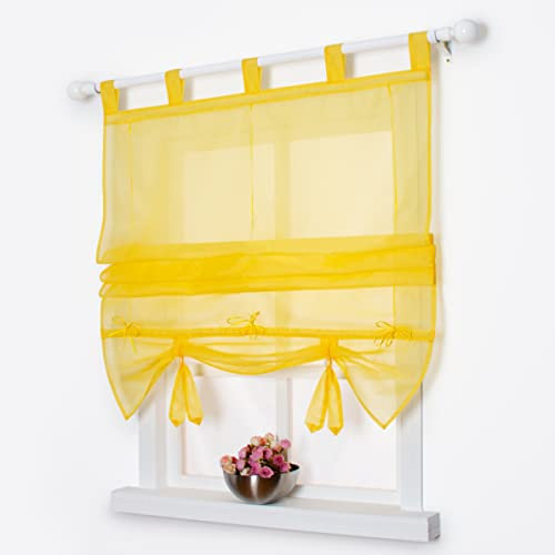 SIMPVALE Raffrollo mit Schlaufen Gardinen Voile römischen Liter Fall Schatten Transparent Vorhang für Balkon und Küche, Gelb, 140cm (Breite) x155cm (Höhe)