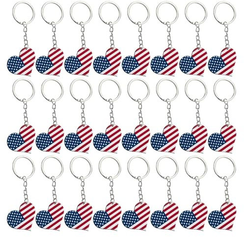 24 Pack 2 x 10 cm American Flag Keychain, 4th of July Party Favours