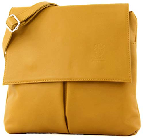 modamoda de T63 Damen Nappaleder Umhängetasche Schultertasche handmade in Italy, Farbe:Senfgelb