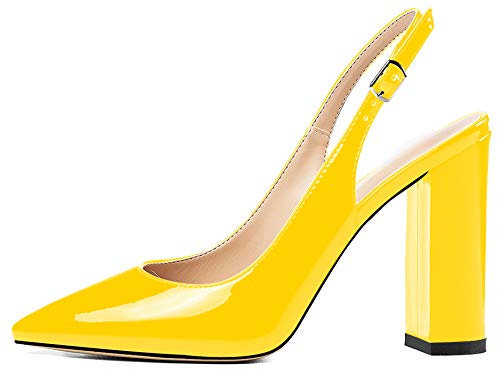 Elashe Damen Knöchelriemchen High Heel Pumps | 10cm Pointy Toe Slingback Stiletto Sandalen | Hochzeit Schuhe Gelb EU38