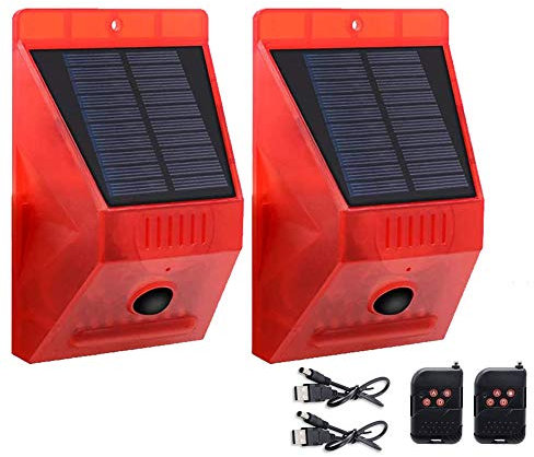 Lampes stroboscopiques solaires étanches IP65 Détecteur de mouvement Alarme de sécurité d'urgence LED Lampe stroboscopique d'avertissement pour Ferme Villa Appartement Patio Extérieur (2 pièces)