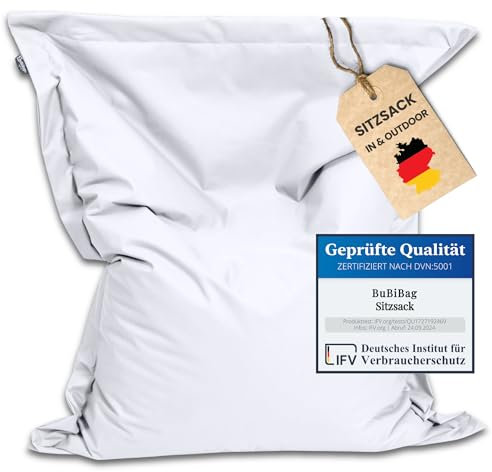BuBiBag Riesen Sitzsack XXL mit Füllung, Outdoor Sitzsäcke für Kinder und Erwachsene, Beanbag mit waschbarem Bezug & über 3 Mio. EPS-Perlen (Weiß 190x145cm)