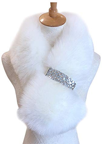 MoreChioce Kunstfell Kunstpelz Kragen, Luxuriöser Damen Winter Fuchspelz Schal Kunstpelz 100cm Lange Kunstfell Schal Flauschig Fauxpelzkragen Kunst Pelz Schal Warm Zubehör,Weiß