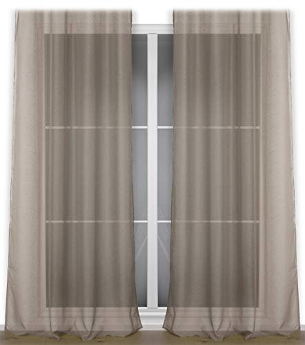 BEAUTEX Vorhang mit Kräuselband oder Ösen, transparente Gardine Dolly, Farbe und Größe wählbar (Kräuselband - Breite 140 cm - Höhe 250 cm - 2 Stück - Taupe)