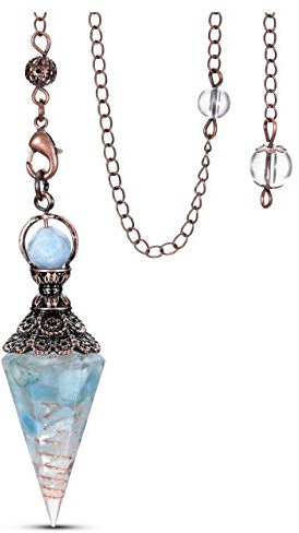 JSDDE Vintage Harz Edelstein Pendel Farbverlauf Heilsteine Pendulum Blume wire wrap Pendel Anhänger mit Kette für Reiki Heilung Dowsing Scrying Balance Armband (Aquamarin)