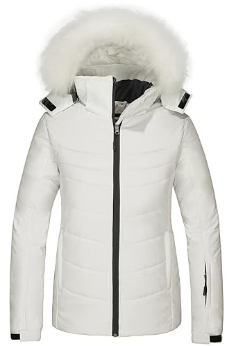 Skieer Womens Puffer Ski Jacket Quilted Winter Hood Coat | 10000mm Waterproof, Windbreaker, Thermal Insulated, Windproof, Slim Fit, Snowboard, Adjustable Cuffs, Outdoor, Hiking