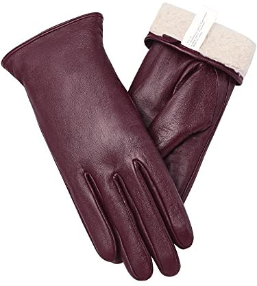 vislivin Vollhand Touchscreen-Handschuhe für Damen Leder Handschuhe Warmer Winter SMS Autofahren Handschuh Weinrot L