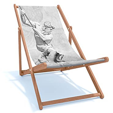 Holtaz Liegestuhl Holz Klappbar Sonnenstuhl Strandstuhl mit Abnehmbarer Stoff für Garten Schwimmbad Camping Strand Bars Cafés Hotels bis 130 kg 4 Positionen David